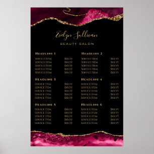 Magenta Red Gold Agate Price List Poster