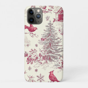 Magenta Red Green Christmas Toile Cream Winter iPhone 11 Pro Case
