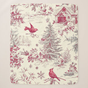 Magenta Red Green Christmas Toile Cream Winter Sherpa Blanket