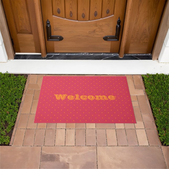 Magenta Red Pink With Goldfish Orange Spots Doormat (Outdoor)