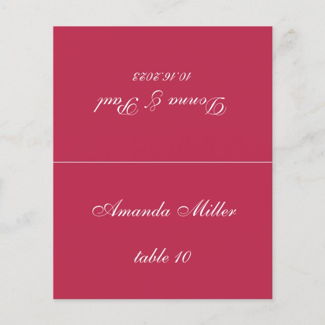 Magenta Red Wedding Place Card Printed Guest Name (Front)