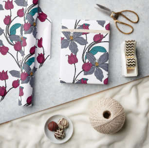 Magenta retro ethnic elegant flower pattern wrapping paper