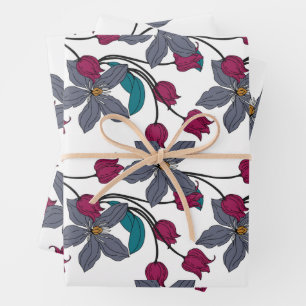 Magenta retro ethnic elegant flower pattern wrapping paper sheet
