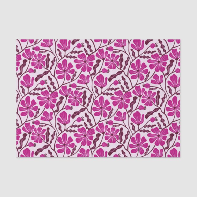 Magenta Retro Floral Pattern Tissue Paper (Front)
