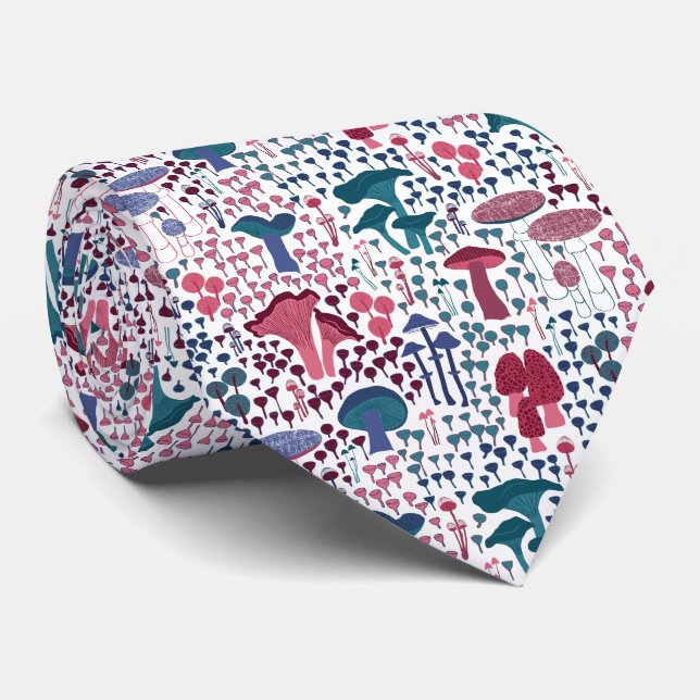 Magenta Retro Mushroom Tie (Rolled)