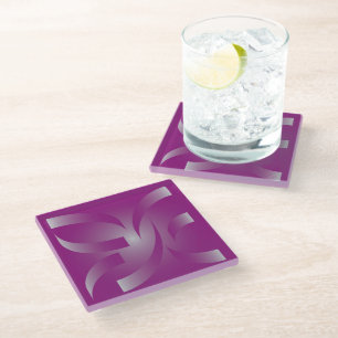 Magenta ribbons glass coaster