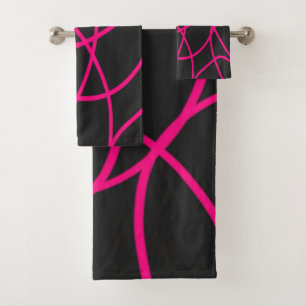 Magenta Ribbons on Black Bath Towel Set