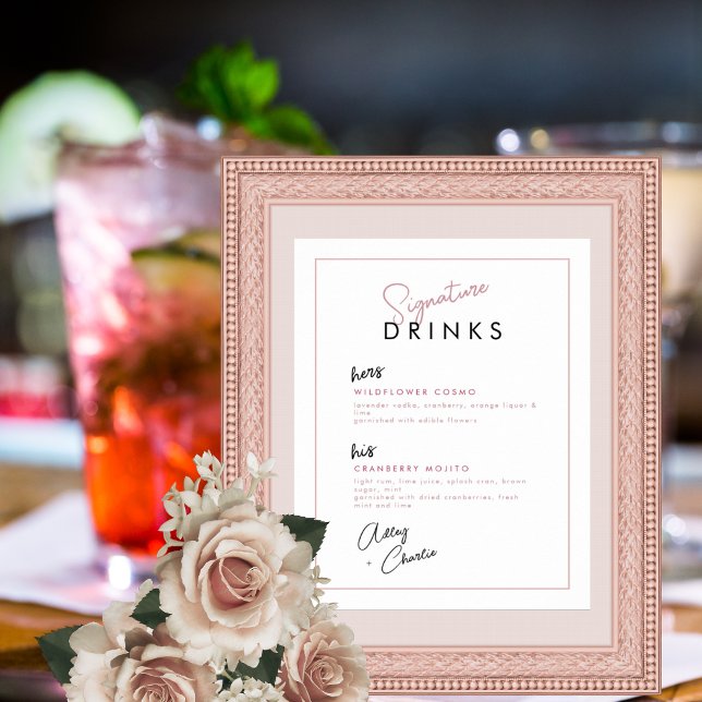 Magenta Rose Black Signature Drink Wedding Sign (Creator Uploaded)