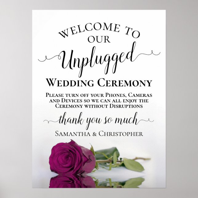 Magenta Rose Chic Unplugged Wedding Ceremony Poster (Front)