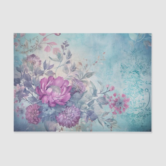 Magenta Rose Colourful Floral Background Decoupage Tissue Paper (Front)