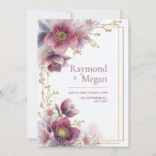 Magenta Rose Hellebore Botanical Frame Wedding Invitation