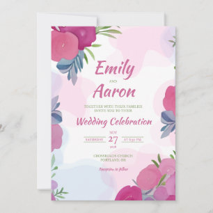 Magenta Rose Romantic Floral Watercolor Wedding Invitation