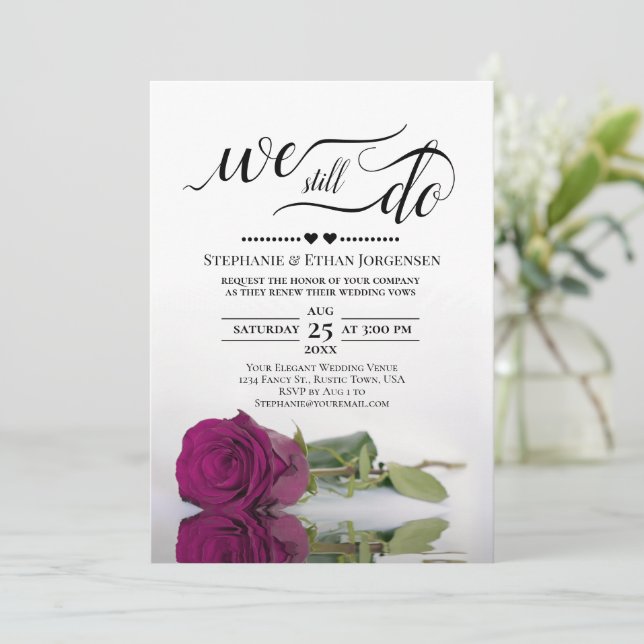 Magenta Rose We Still Do Wedding Vow Renewal Invitation (Standing Front)