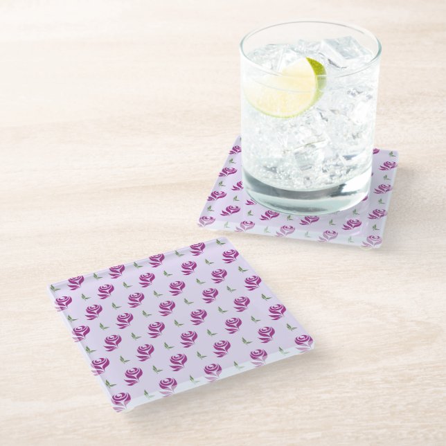 Magenta Roses And Leaves Pattern Coaster (Angled)