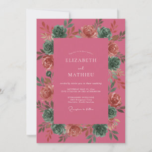 Magenta Rust Succulent Eucalyptus Wedding Invitation