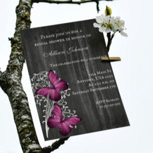 Magenta Rustic Butterfly Bridal Shower Invite