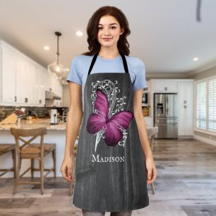 Magenta Rustic Butterfly Personalised Apron