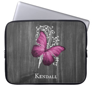 Magenta Rustic Butterfly Personalised Laptop Sleeve