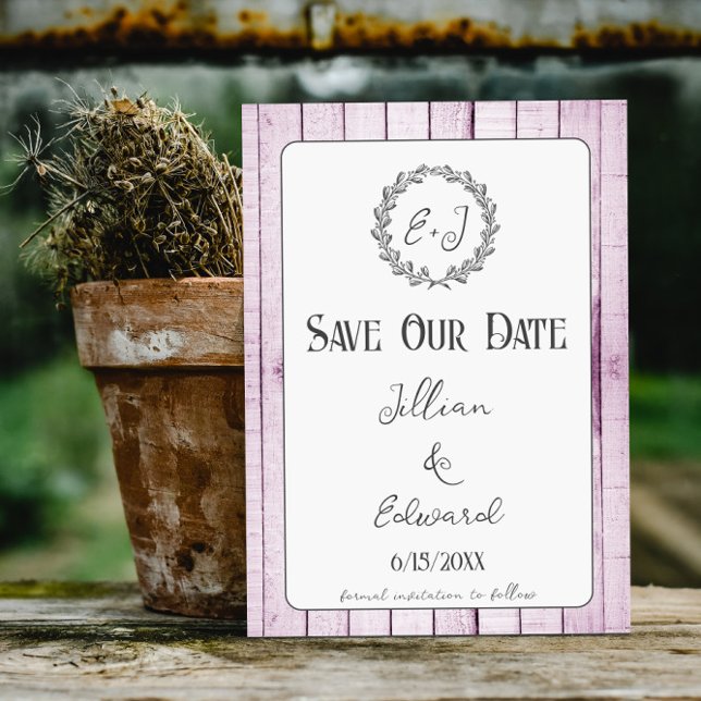 Magenta Rustic Monogram Save The Date Announcement (Magenta Rustic Monogram Save the Date)