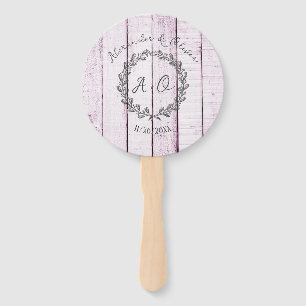 Magenta Rustic Monogram Wedding Favour Hand Fan