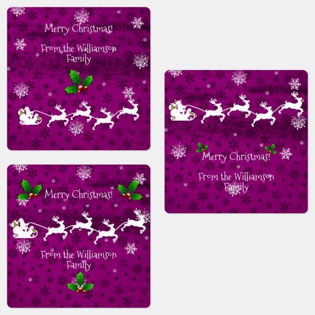 Magenta Santa's Sleigh and Reindeer Baking Label (Group)