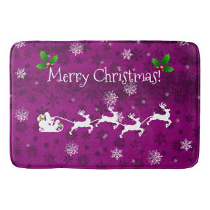 Magenta Santa's Sleigh and Reindeer Bath Mat