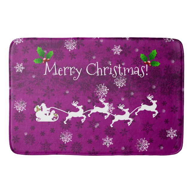 Magenta Santa's Sleigh and Reindeer Bath Mat (Front)