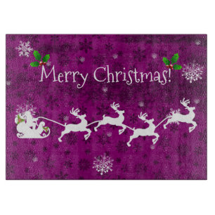 Magenta Santa's Sleigh and Reindeer Cutting Board