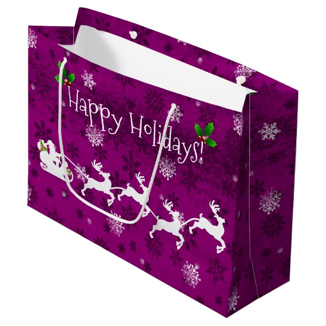 Magenta Santa's Sleigh and Reindeer Gift Bag (Front Angled)