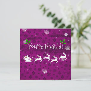 Magenta Santa's Sleigh and Reindeer Invitation