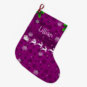 Magenta Santa's Sleigh & Reindeer Stocking
