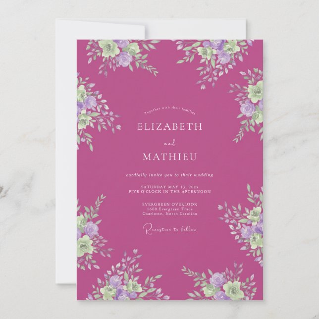 Magenta Serene Floral Wedding Invitation (Front)