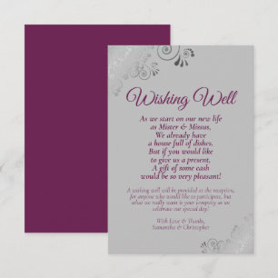 Magenta & Silver Grey Wedding Wishing Well Poem Enclosure Card
