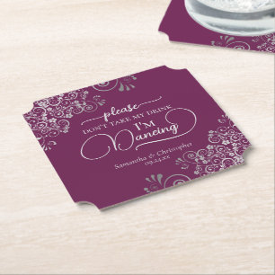 Magenta & Silver Posh Don't Take My Drink Wedding Paper Coaster