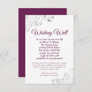 Magenta & Silver White Wedding Wishing Well Poem Enclosure Card