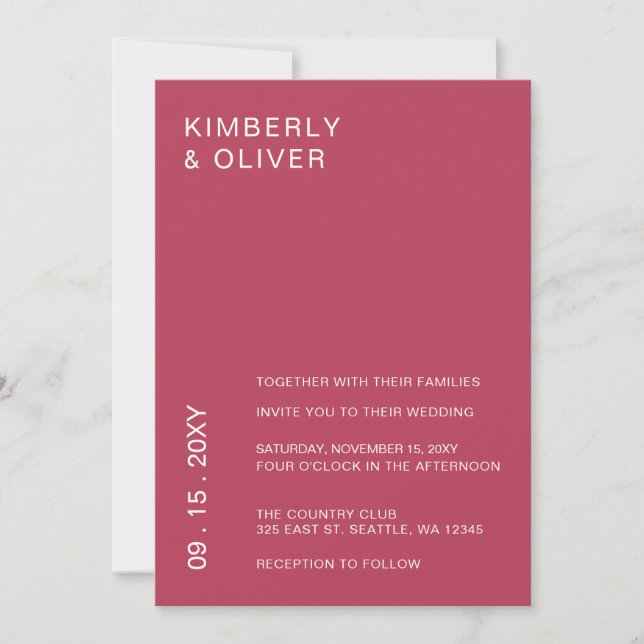 Magenta Simple Elegant Modern Wedding  Invitation (Front)
