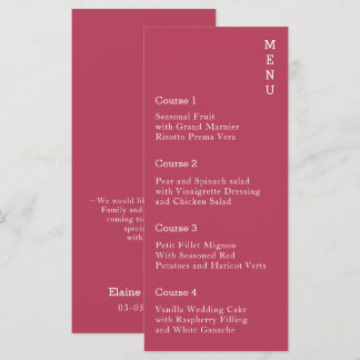 Magenta Simple Modern Wedding   Menu