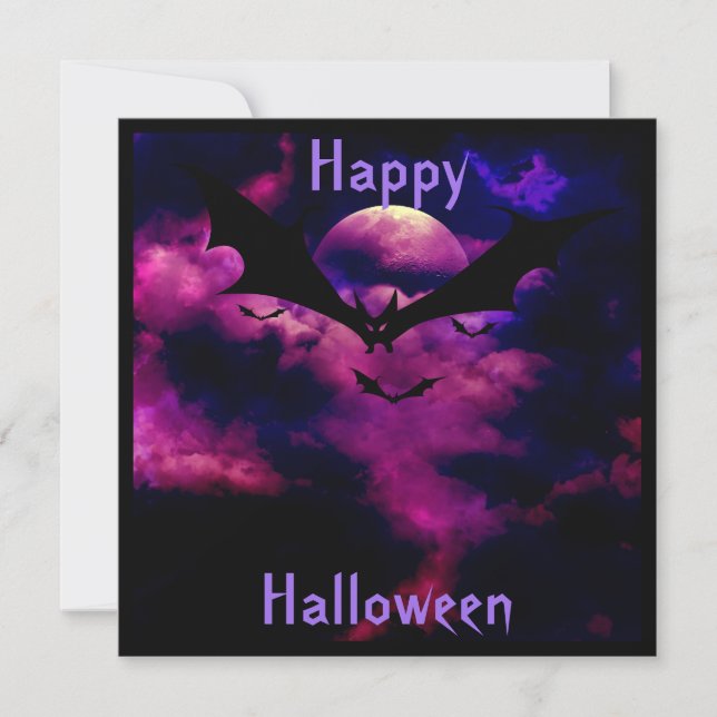 Magenta Sky Bats  Halloween Party Invitation (Front)