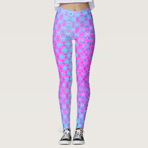Magenta, Sky Blue and Navy Geometric Leggings