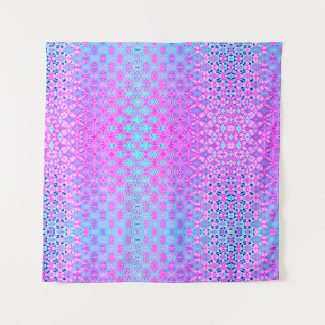 Magenta, Sky Blue and Navy Geometric Tapestry (Front)
