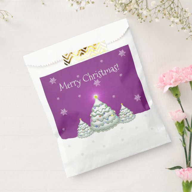 Magenta Snowy Christmas Tree Favour Bags (Sealed)