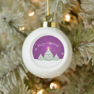 Magenta Snowy Christmas Tree Framed Ornament