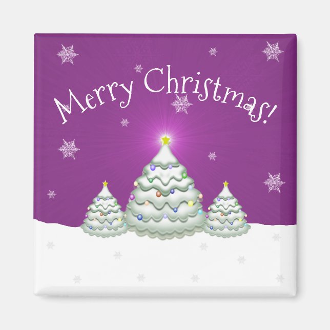 Magenta Snowy Christmas Tree Magnet (Front)