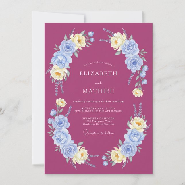 Magenta Splendid Botanical Wedding Invitation (Front)