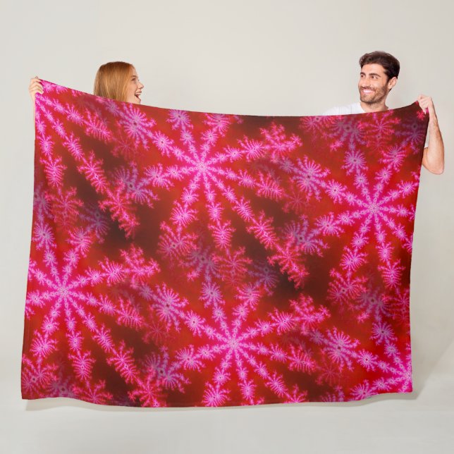 Magenta Starburst Mandelbrot Psychedelic Fractal Fleece Blanket (In Situ)