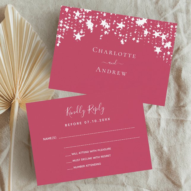 Magenta stars wedding response RSVP Card (Creator Uploaded)