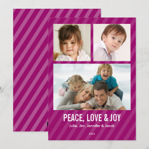 Magenta Stripes Triple Photo Holiday Card
