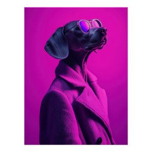 Magenta Swagger: Stylish Weimaraner in Pink Coat Poster