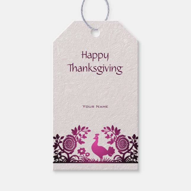 Magenta Thanksgiving Turkey Floral Gift Tag (Front)