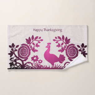 Magenta Thanksgiving Turkey Floral Hand Towel